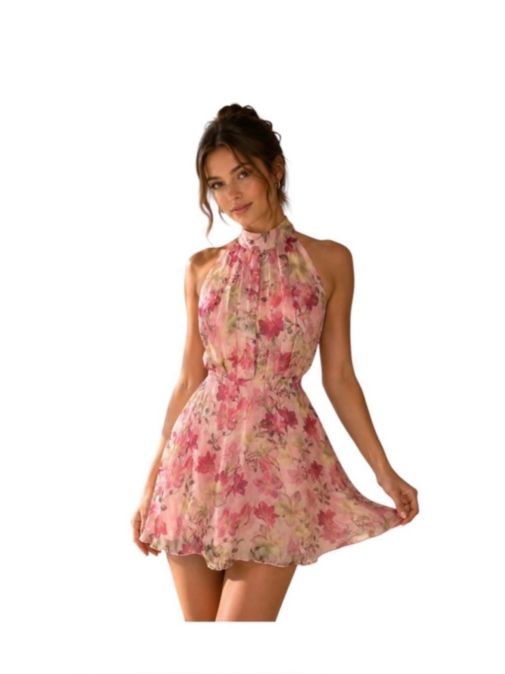 Petal & Pup Gardenia Halter Mini Dress Pink Floral NWT US 0
